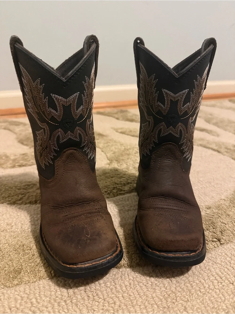 Ariat Brown and Black Kids Western Boots with Embroidered Shaft